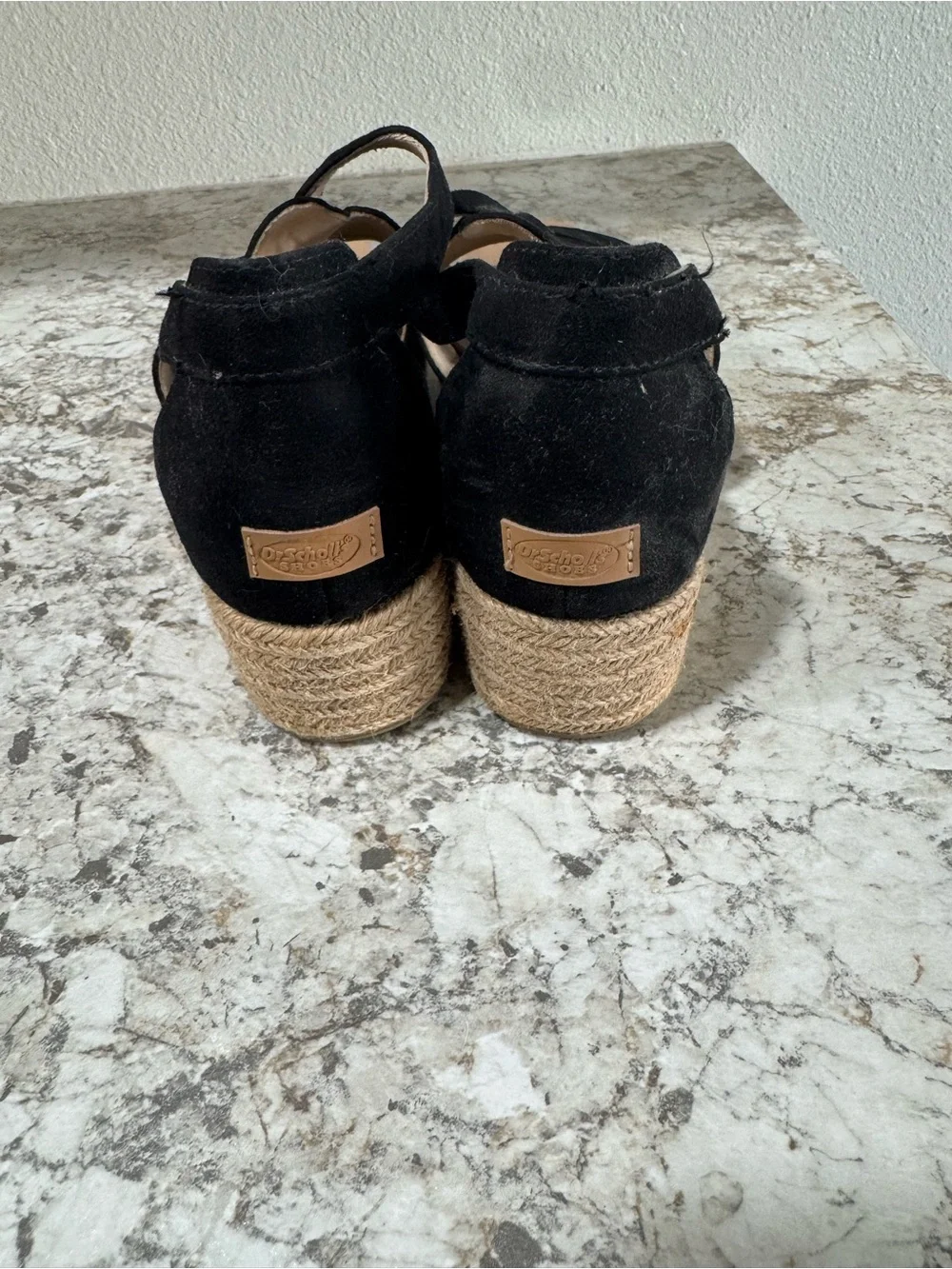 Dr. Scholl's Black Suede Espadrille Wedge Sandals